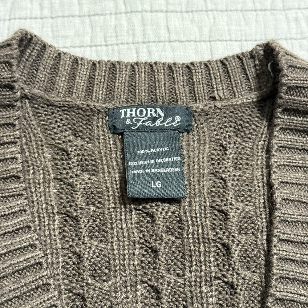 Thorn & Fable Mushroom & Frog Cable Knit Cardigan Size Large - Picture 2 of 7